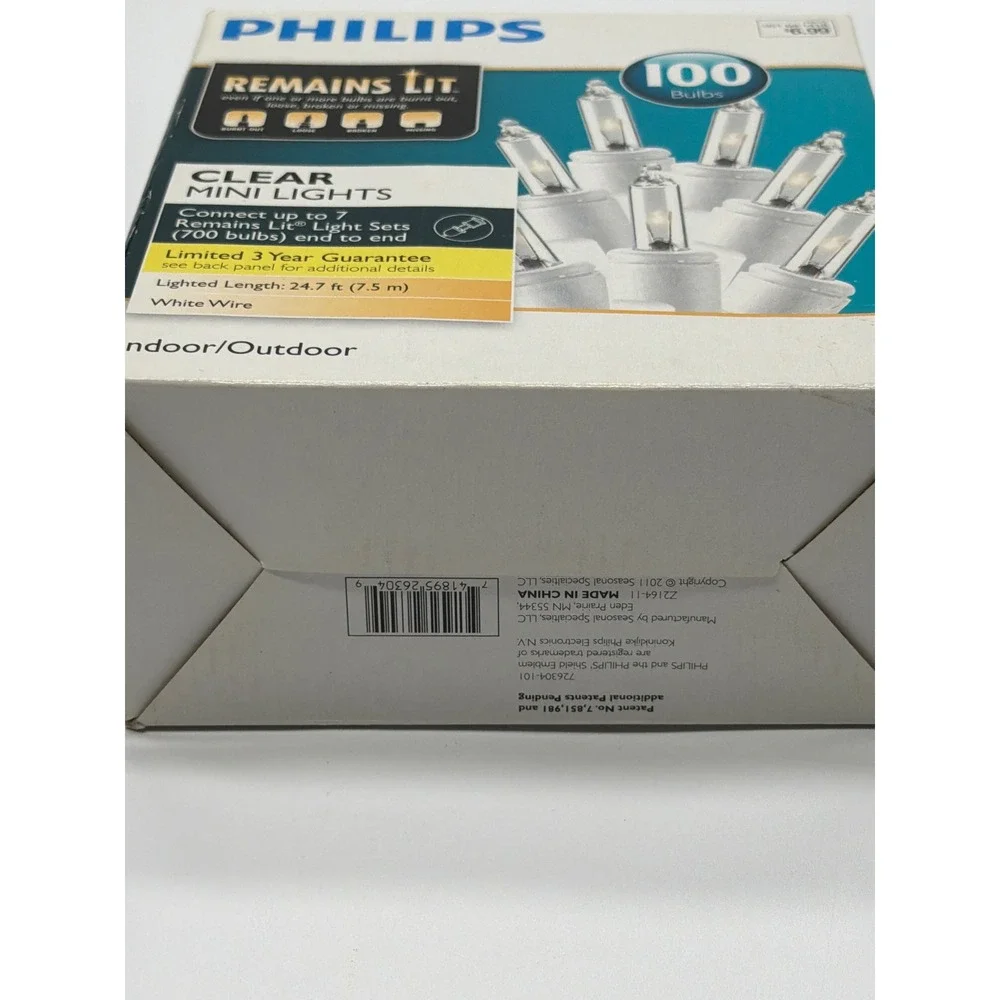 Philips Remains Lit 100‎ Clear Mini Lights White Wire Indoor Outdoor 24.7ft